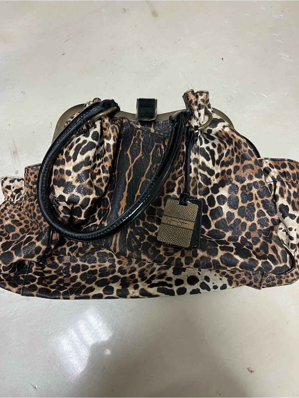 Jessica Simpson Leopard Print Satchel with Black Trim
